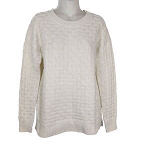 Maurices Womens Sweater Small Lurex Knit Pullover Basket Weave Crew Neck Ivory